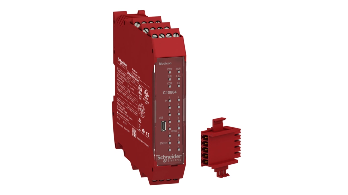 Controller di sicurezza Schneider Electric XPSMCMC10804B, 8 ingressi PNP, 4 uscite PNP, alimentazione 24 V c.c., IP20.