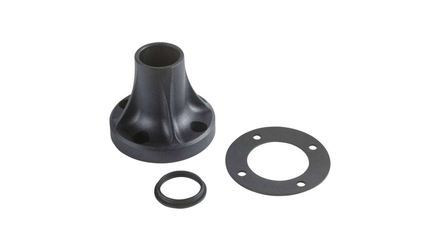 Base di montaggio Schneider Electric XVBZ01 per segnalatori luminosi Harmony XVB 70mm. Piastra di fissaggio resistente in plastica nera, conforme RoHS.