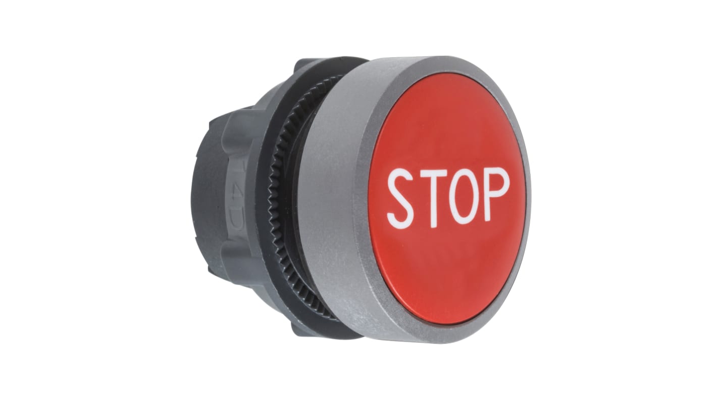 Attuatore pulsante Ritorno a molla Schneider Electric, testa rossa, diametro 22 mm, design rotondo, etichetta STOP, IP66/IP67.