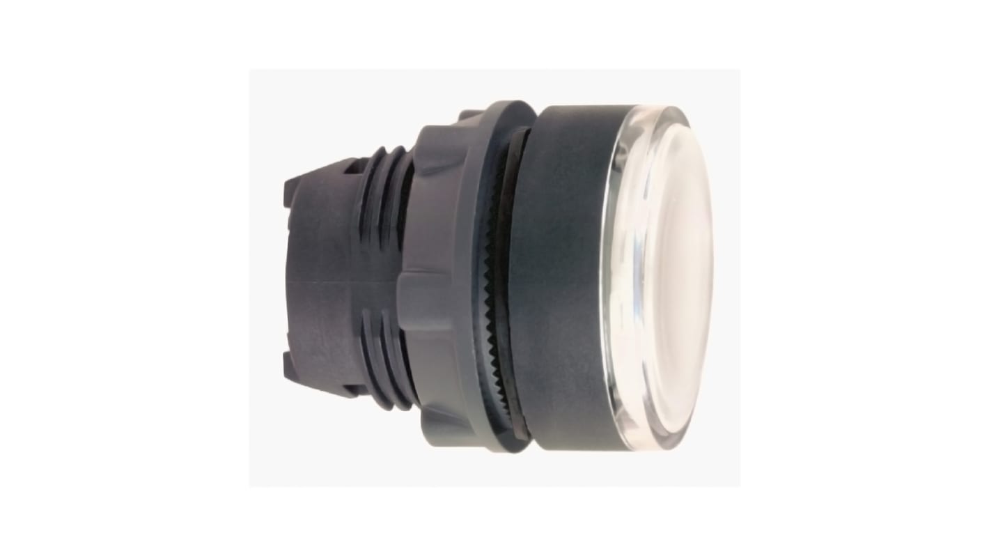 Attuatore pulsante illuminato Schneider Electric, serie Harmony XB5, rotondo, diametro 22 mm, colore bianco, per applicazioni industriali.