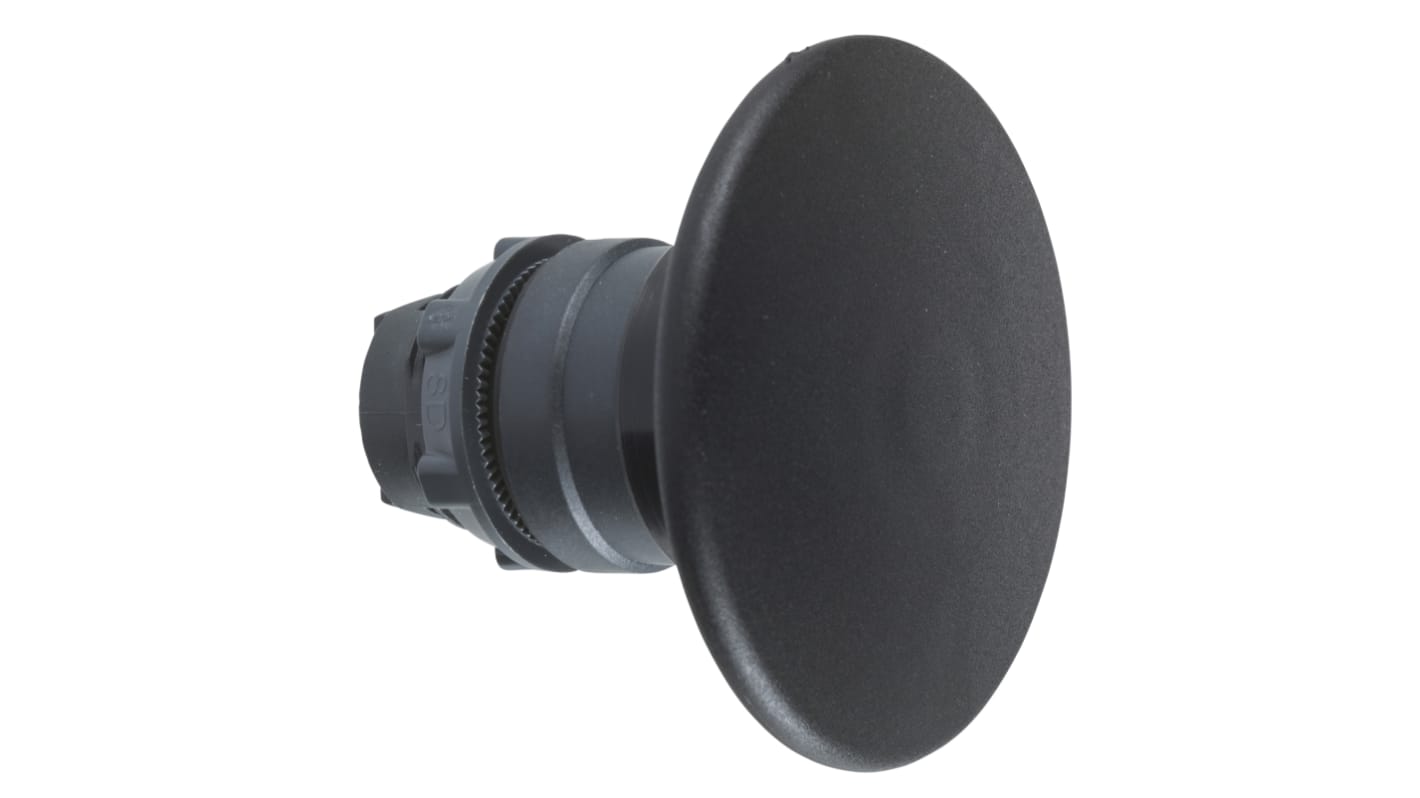 Attuatore pulsante Schneider Electric ZB5AX2, testa a fungo nera, diametro 60 mm, IP66/IP67, montaggio semplice per applicazioni industriali.
