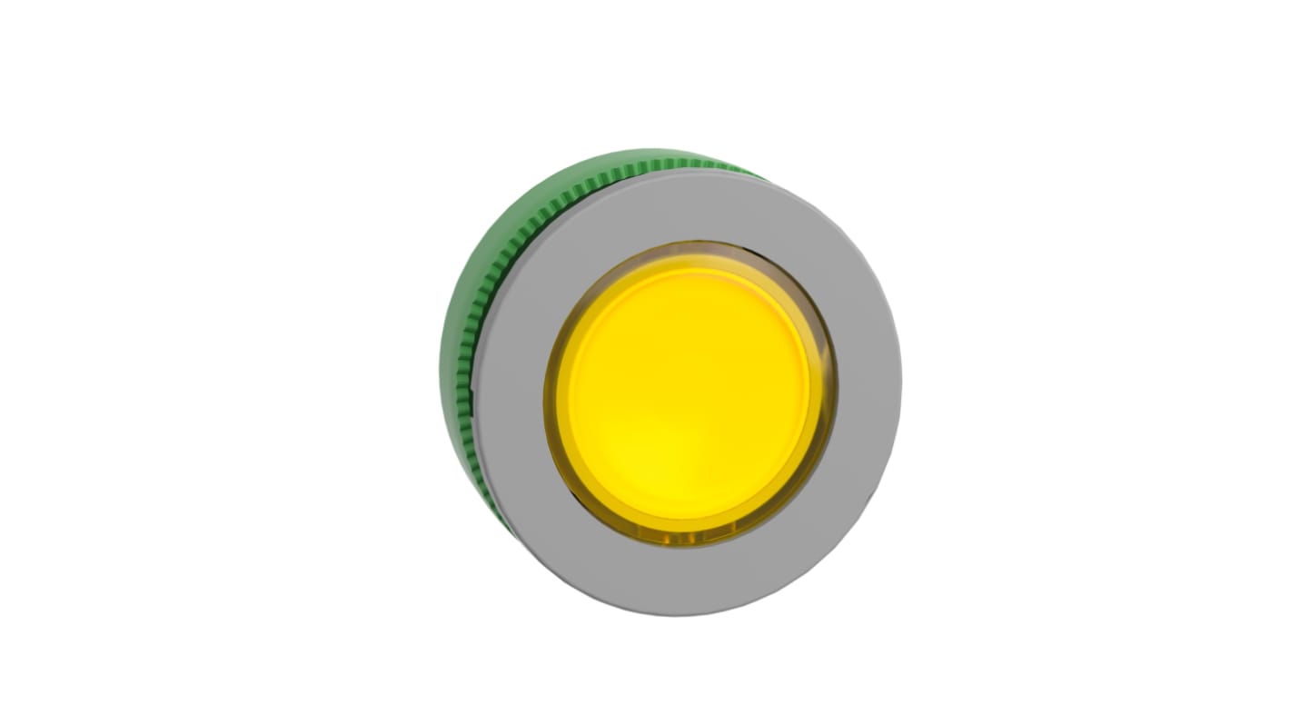 Attuatore pulsante Schneider Electric Harmony XB5, testa gialla, diametro 30.5 mm, illuminato, IP66/IP67, resistente a urti e vibrazioni.