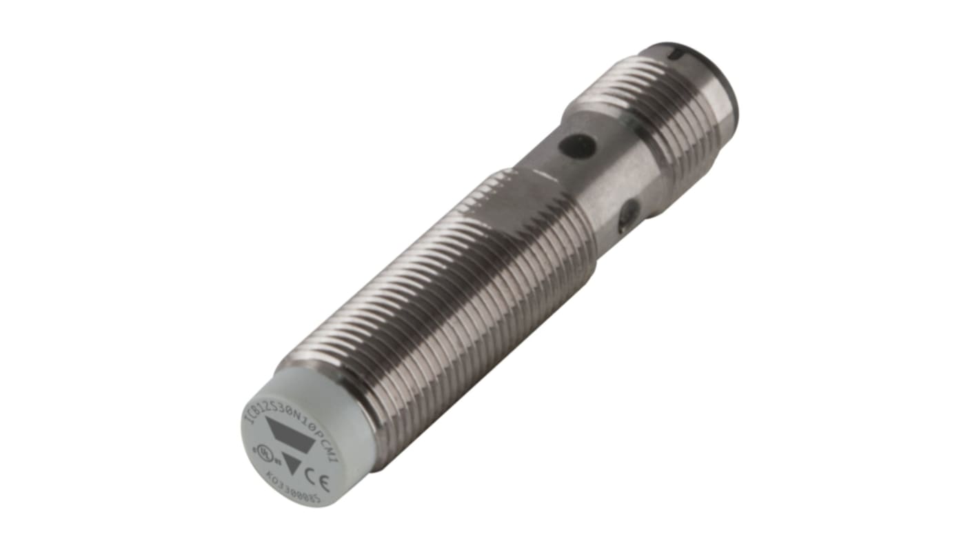 Carlo Gavazzi ICB12S30N10NOM1, sensore induttivo cilindrico NPN M12, rilevamento 10 mm, alimentazione 10-36 V CC, grado di protezione IP67.