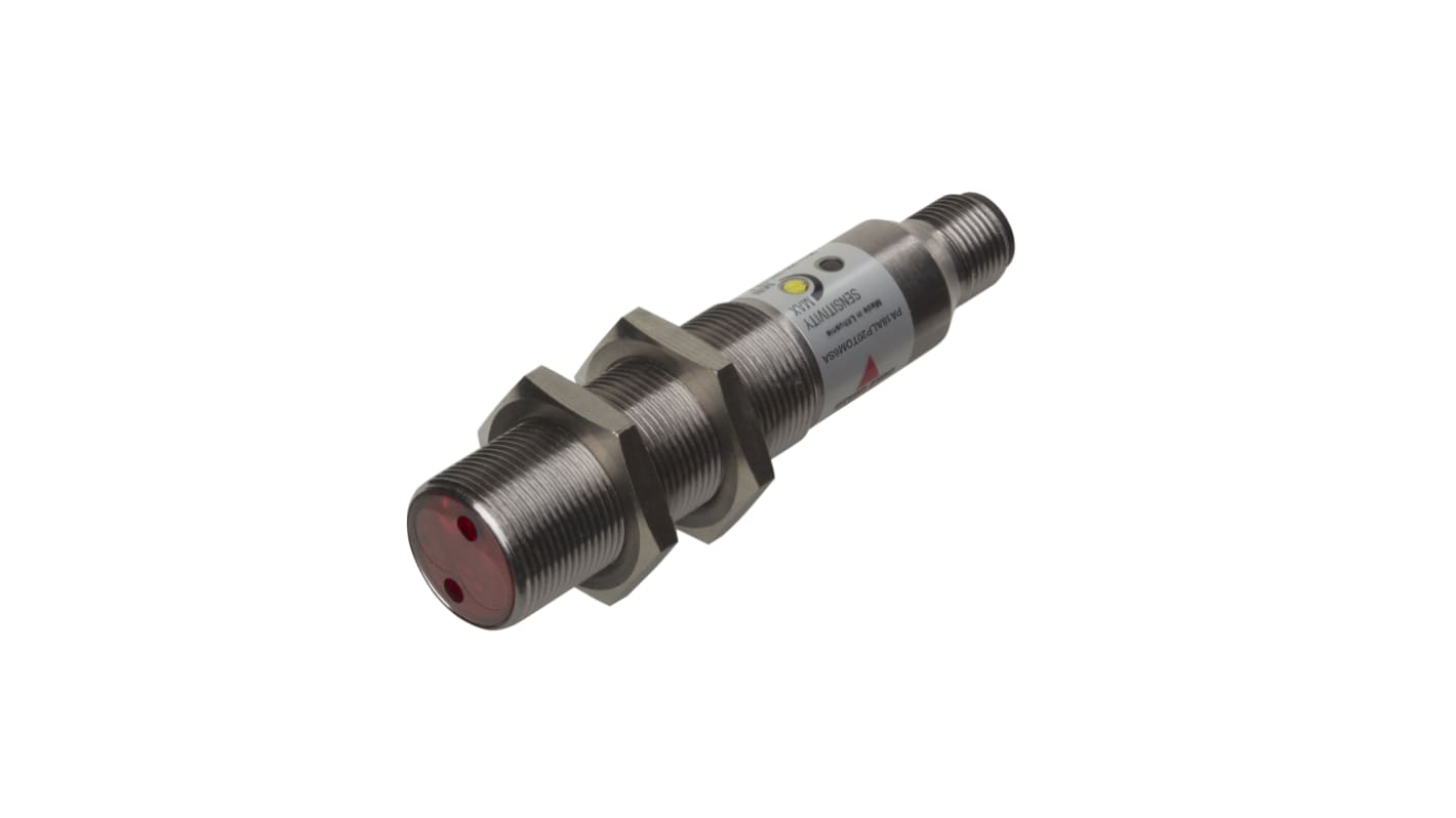 Carlo Gavazzi PA18ALP20TCSA, sensore fotoelettrico cilindrico riflettente, gamma di rilevamento 2000 mm, IP67, ottone nichelato.