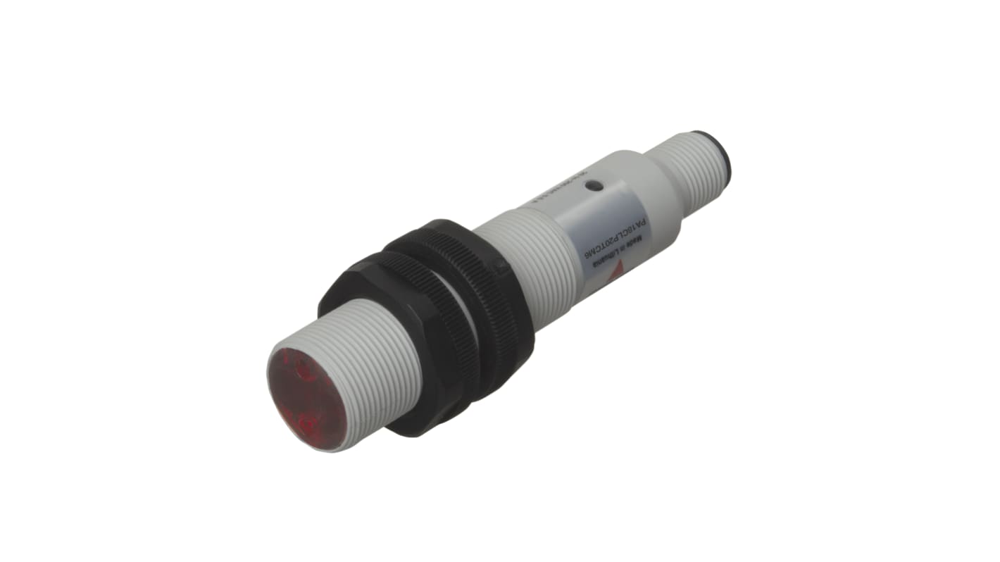 Sensore fotoelettrico cilindrico Carlo Gavazzi PA18CLP20TOM6, riflettente polarizzato, rilevamento fino a 2000 mm, connettore M12, IP67.