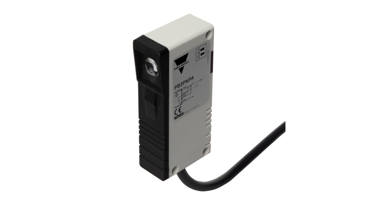 Sensore fotoelettrico Carlo Gavazzi PB3PNPA, rettangolare, riflessione retrò polarizzata, portata 3000 mm, IP67.