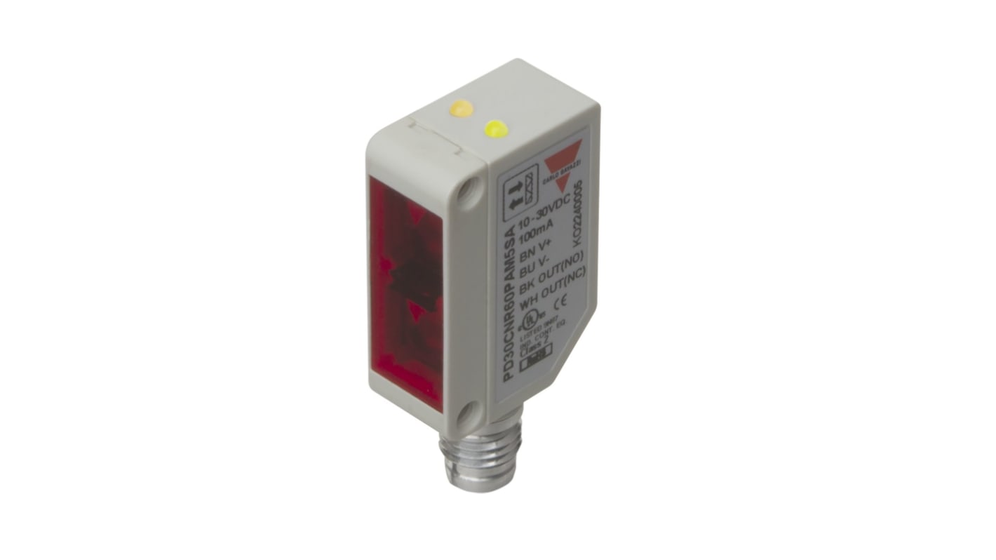 Carlo Gavazzi PD30CNR60PAM5SA, sensore fotoelettrico rettangolare a retroriflessione, rilevamento fino a 6000 mm, dimensioni 10 x 30 x 20 mm.