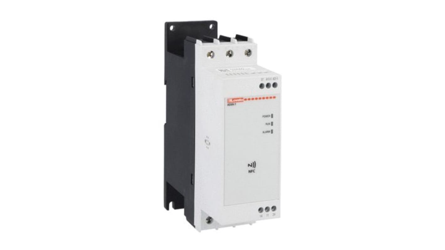 Lovato ADXNF03824, soft starter per motore 3 fasi, 22 kW, 24 V, 38 A, montaggio su guida DIN, con display e relè di bypass.