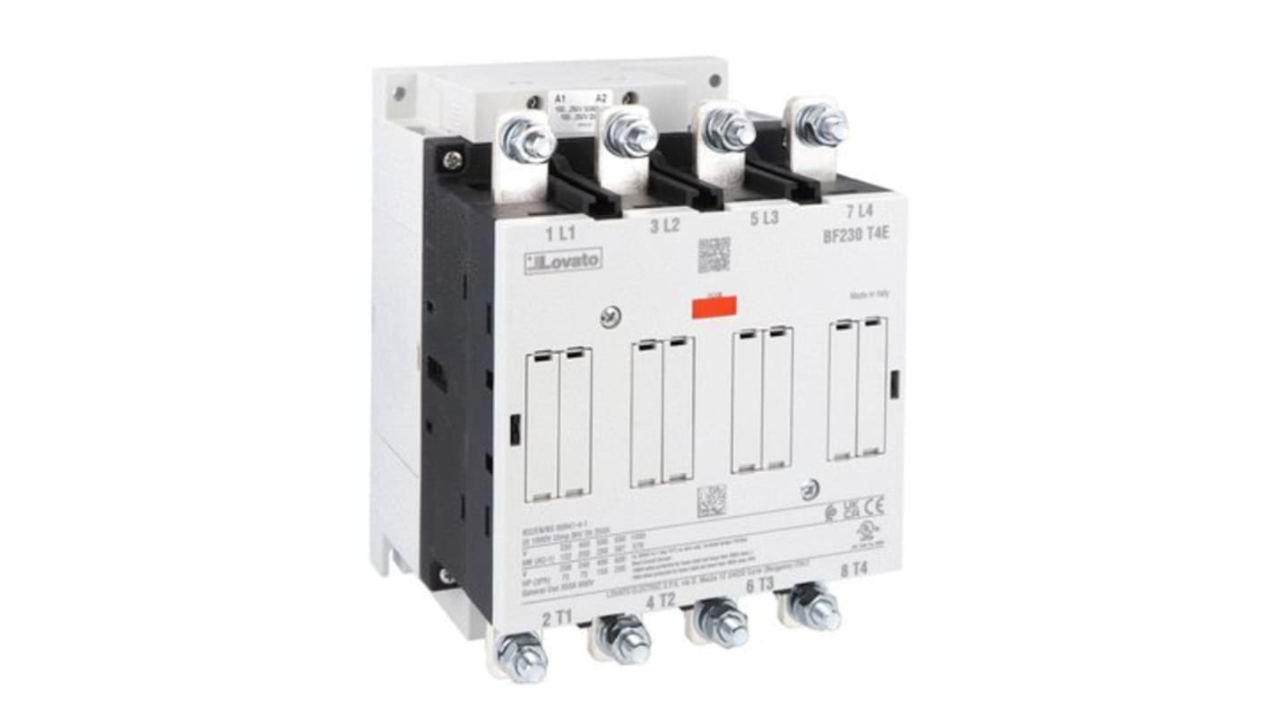 Contattore Lovato BF230T4E024, 4 poli, 350 A, tensione bobina 24-60 V, montaggio a vite, grado di protezione IP00.