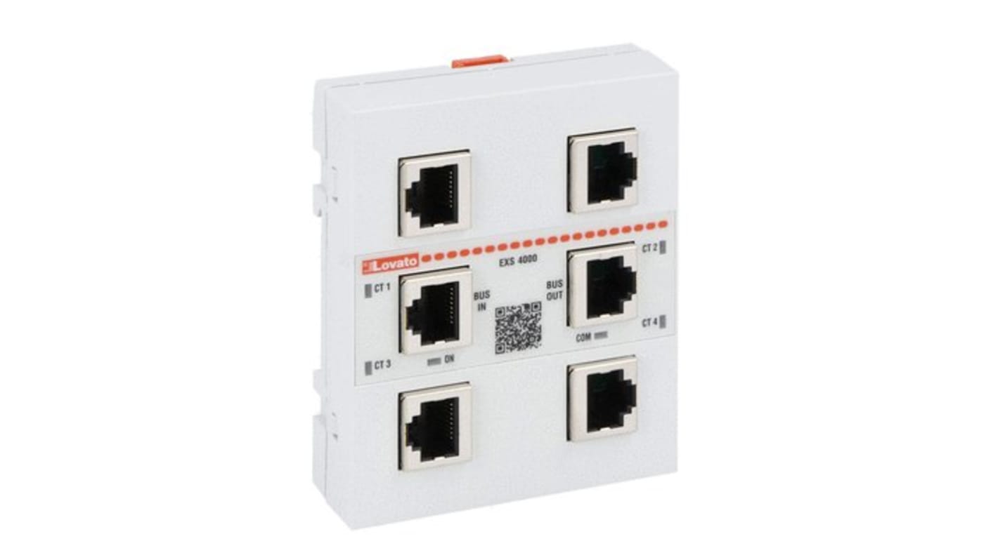 Modulo di misura corrente Lovato EXS4000, 4 ingressi RJ45, contenitore in poliammide, classe di protezione IP20.
