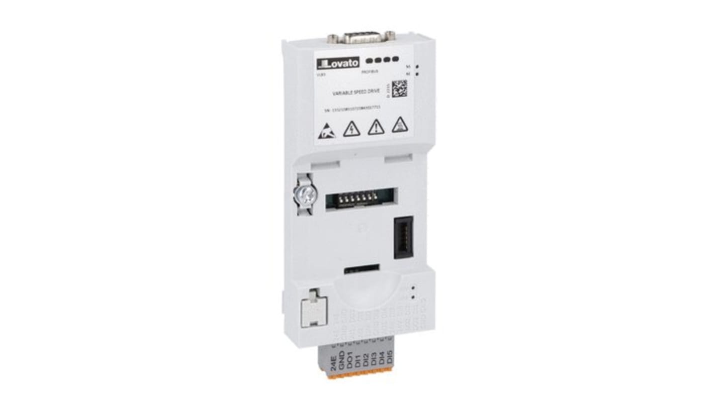 Modulo logico Lovato VLBXL02 per azionamenti a velocità variabile, compatibile con protocollo ProfiBUS, peso 0,209 kg.