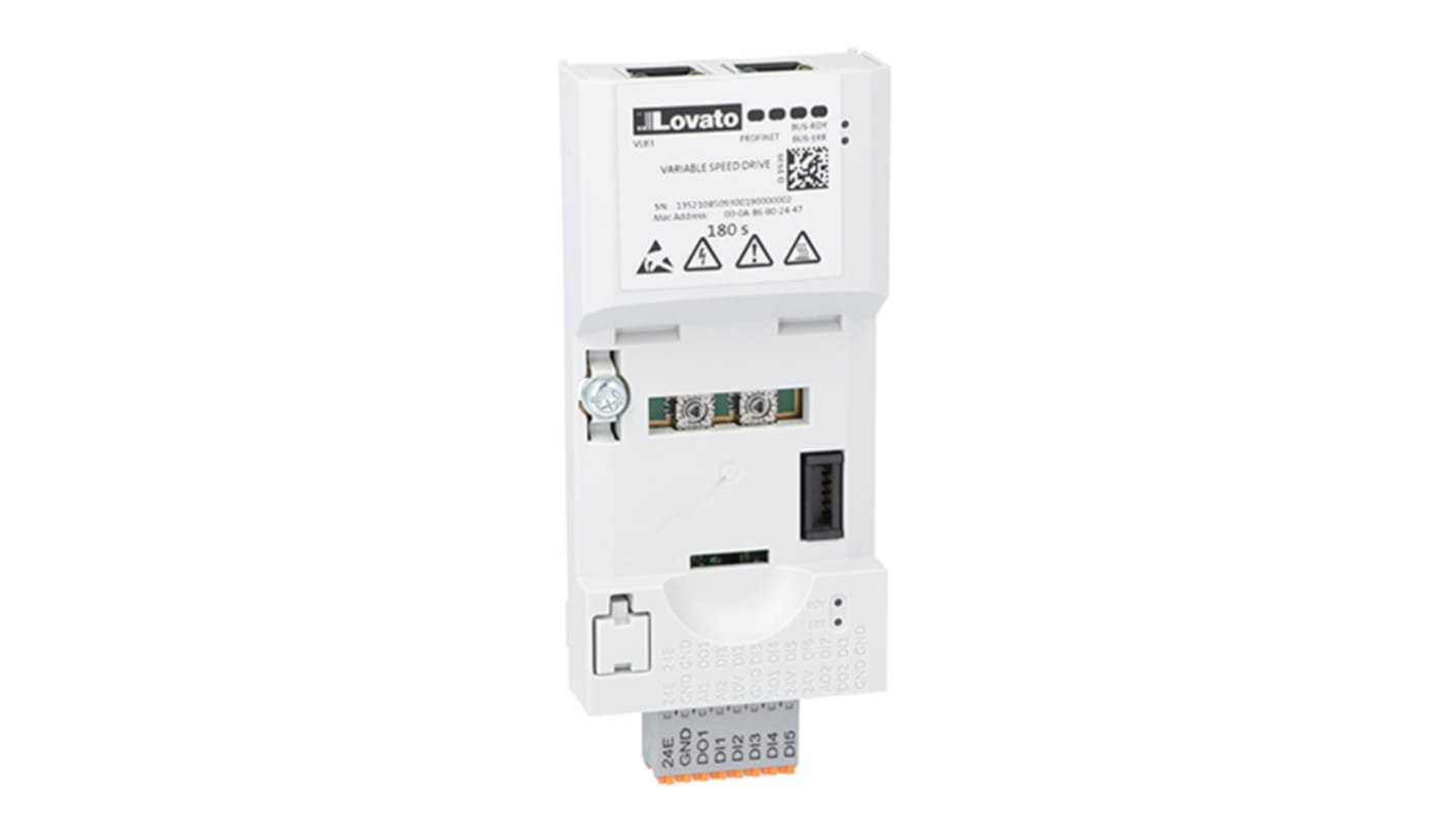 Modulo di comunicazione Lovato VLBXL03 per ProfiNET, accessorio per azionamenti VLB3, peso 0,209 Kg.