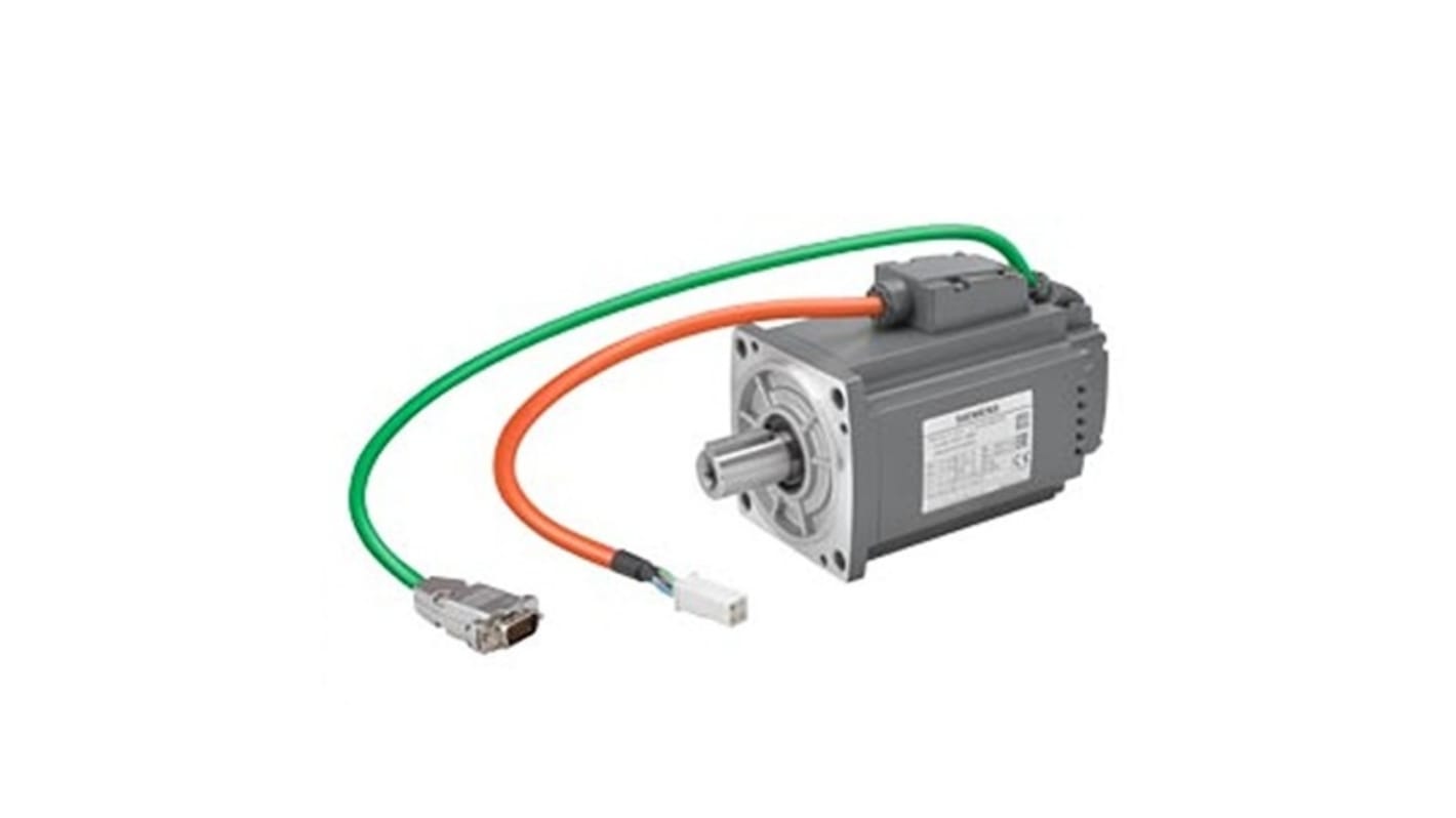 Servomotore sincrono Siemens 1FL6044-2AF21-1LA1, potenza 1 kW, montaggio a flangia, tensione 230 V, frequenza 200 Hz.