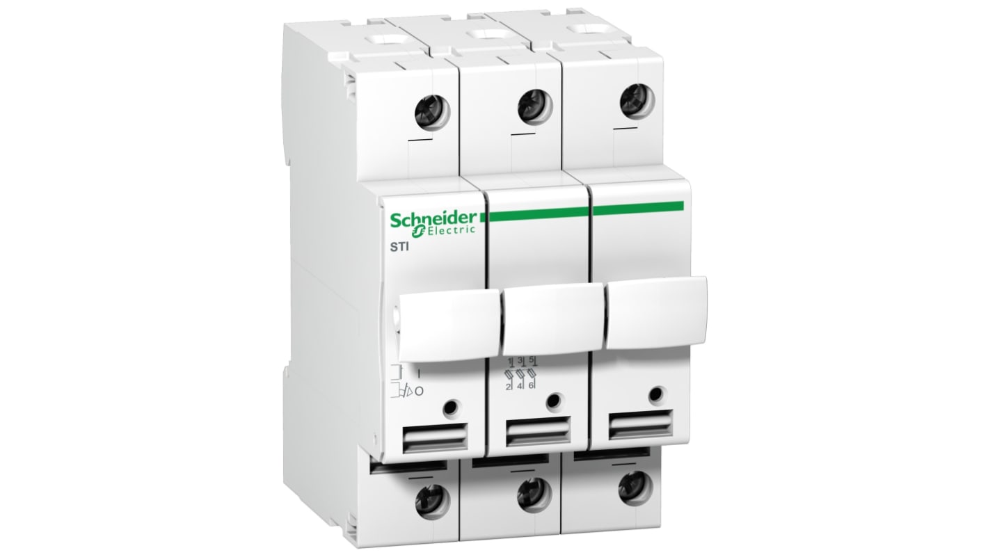 Sezionatore portafusibili STI Acti9 Schneider Electric A9N15656, 3 poli, corrente max 25A, Green Premium, senza mercurio. Ideale per applicazioni industriali.