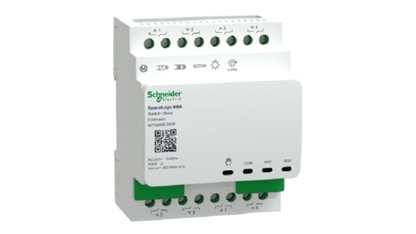 Relè di sicurezza Schneider Electric MTN6805-0008, 8 canali, alimentazione 250V ca, tecnologia magnetica termica, conforme RoHS.