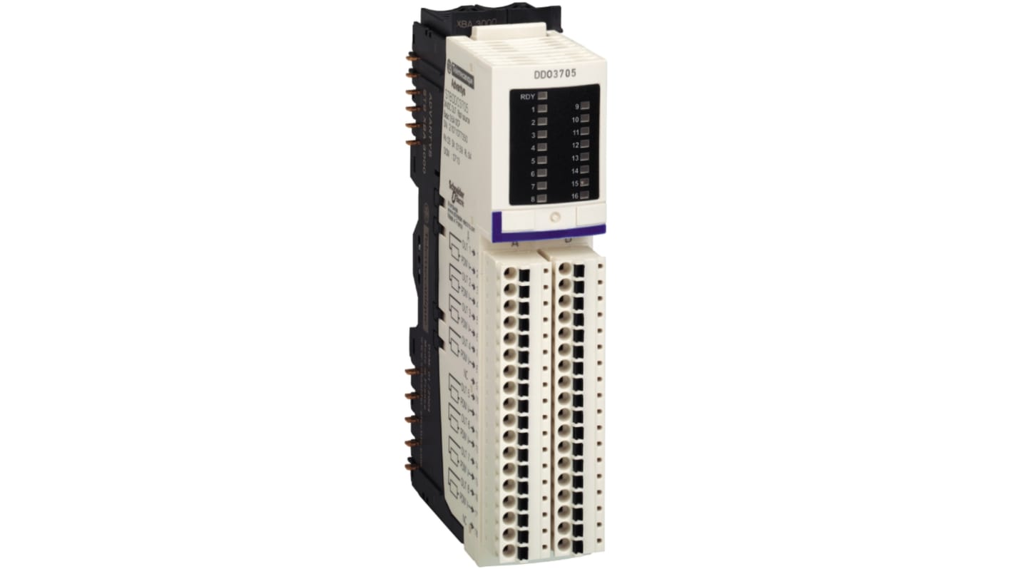Modulo uscita digitale Schneider Electric STBDDO3705KC con 16 uscite a stato solido, ideale per imballaggio e macchine tessili. 24V c.c.