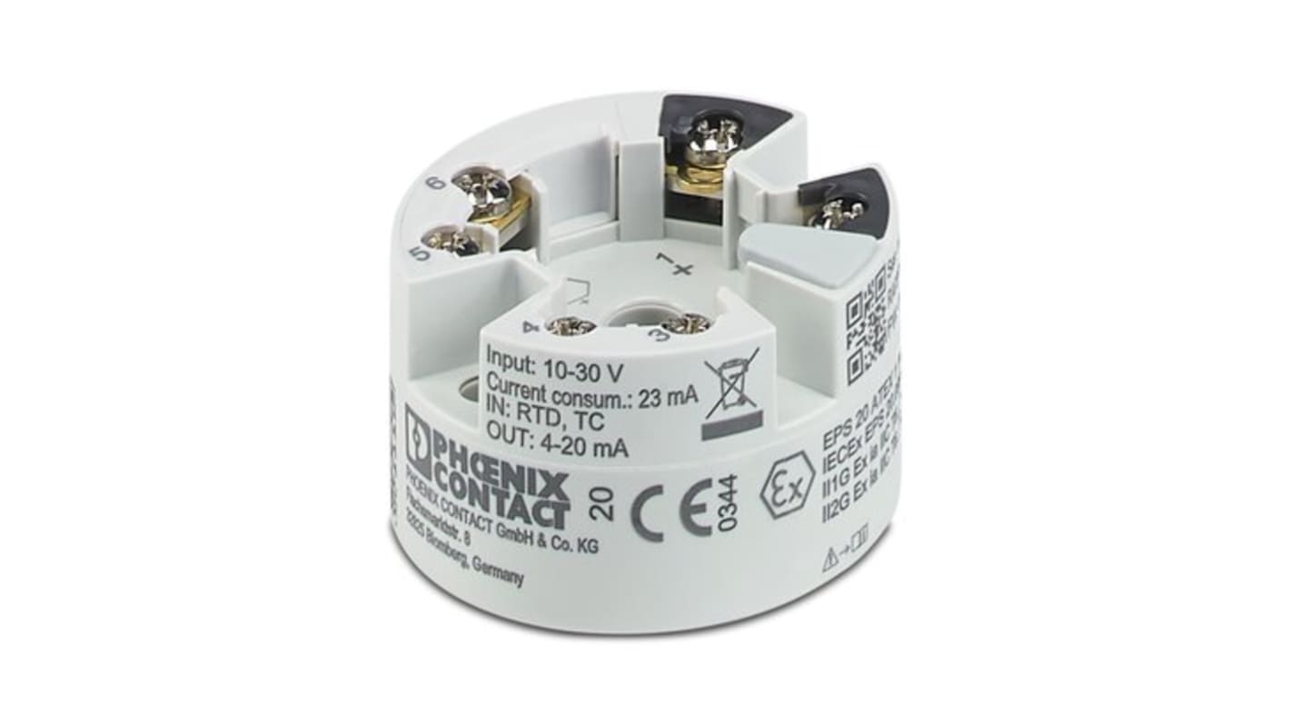 Trasmettitore di temperatura Phoenix Contact 1145217, ingresso -250 a 2500 °C, montaggio su testa, uscita corrente.