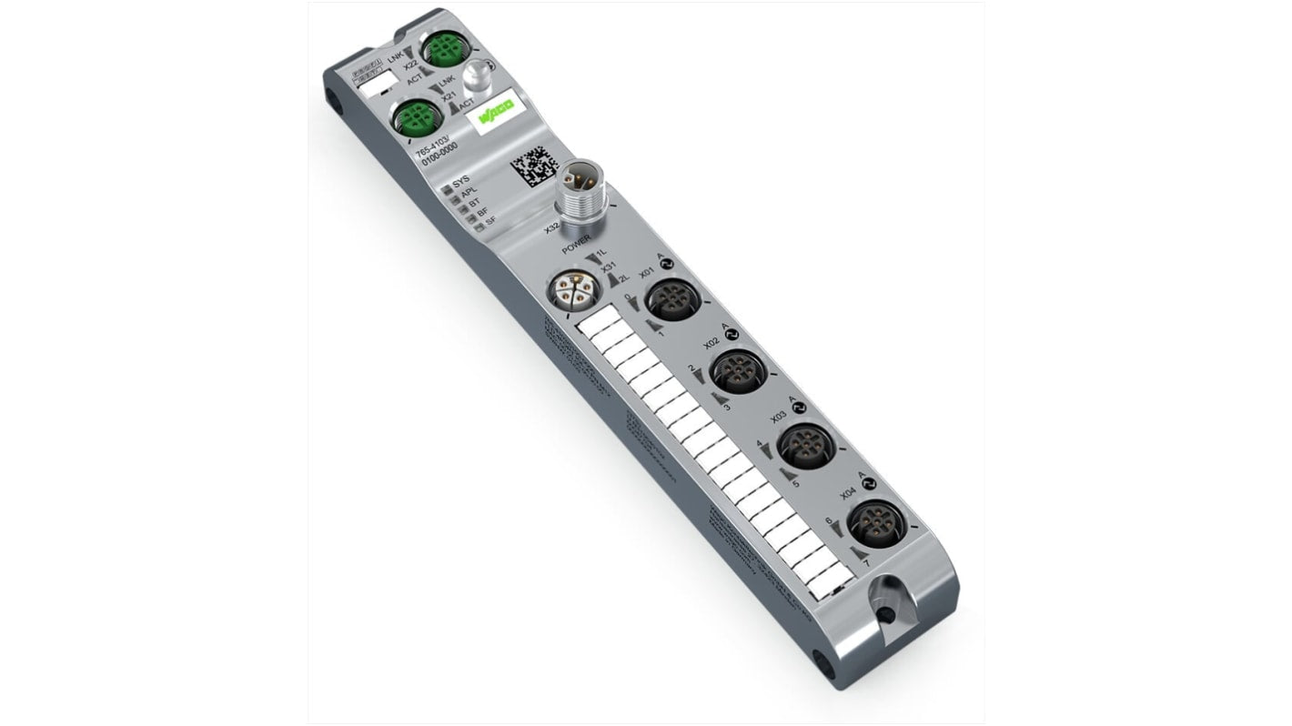 Modulo I/O Wago 765-4103/100-000, 4 porte M12 Profinet, tensione 24V cc, grado di protezione IP67, operante da -25 a +70 °C.