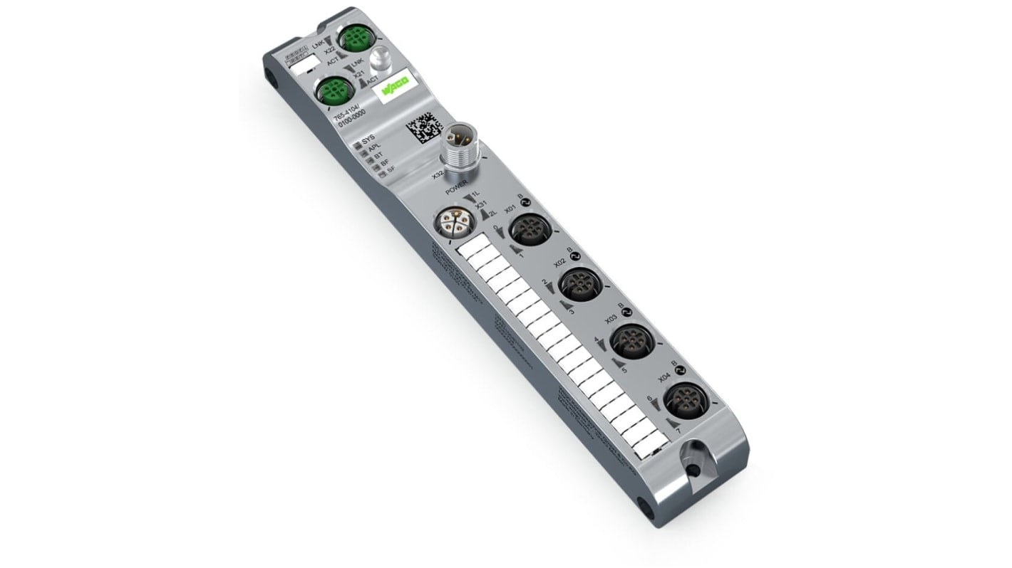 Modulo I/O Wago 765-4104/100-000, 4 porte M12 Profinet, tensione 24V cc, grado di protezione IP67, temperatura -25/+70°C.