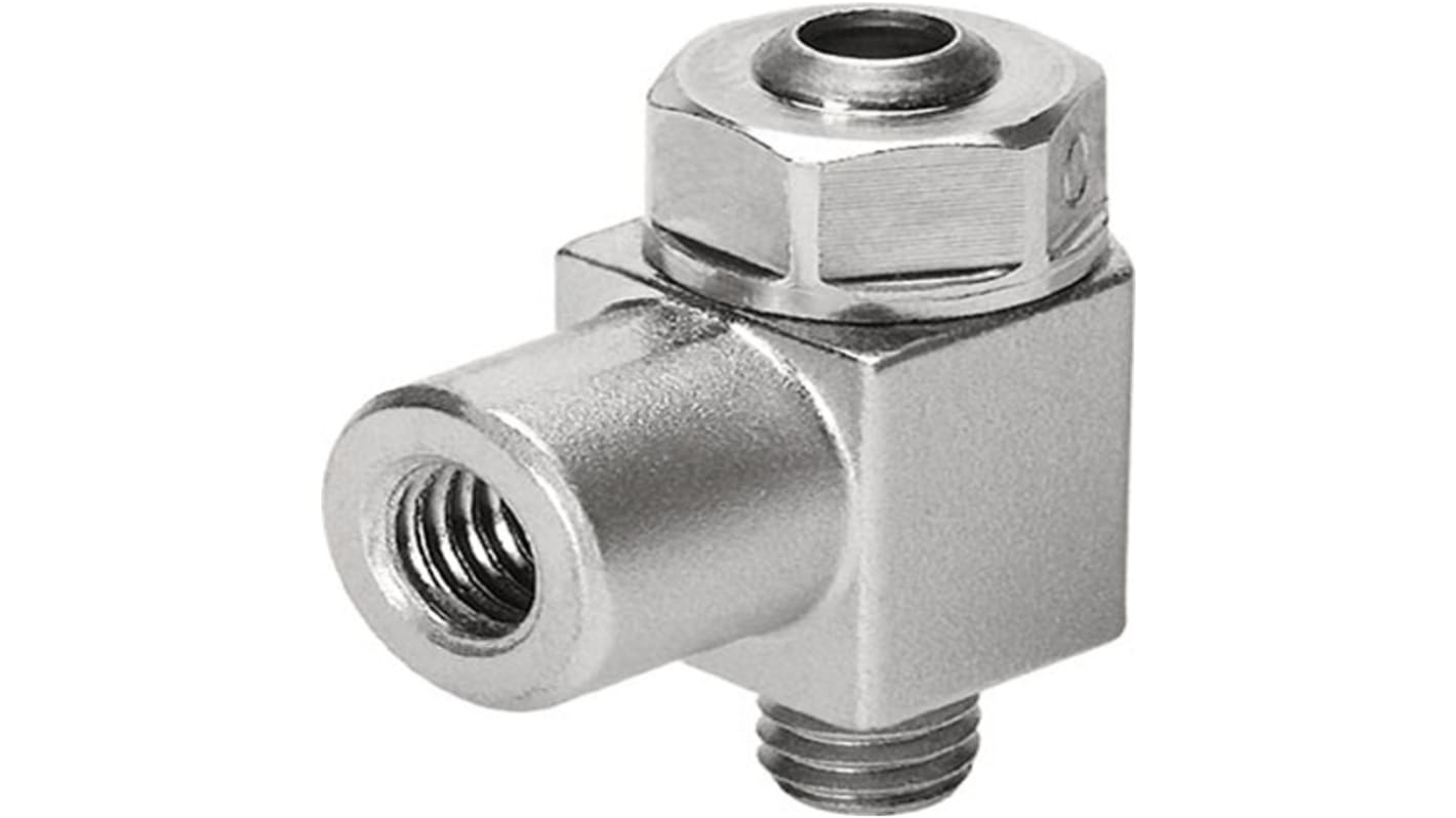 Valvola di controllo pneumatica Festo GRLO-M3, filettatura M3, pressione massima 10 bar, temperatura -10 a 60 °C.