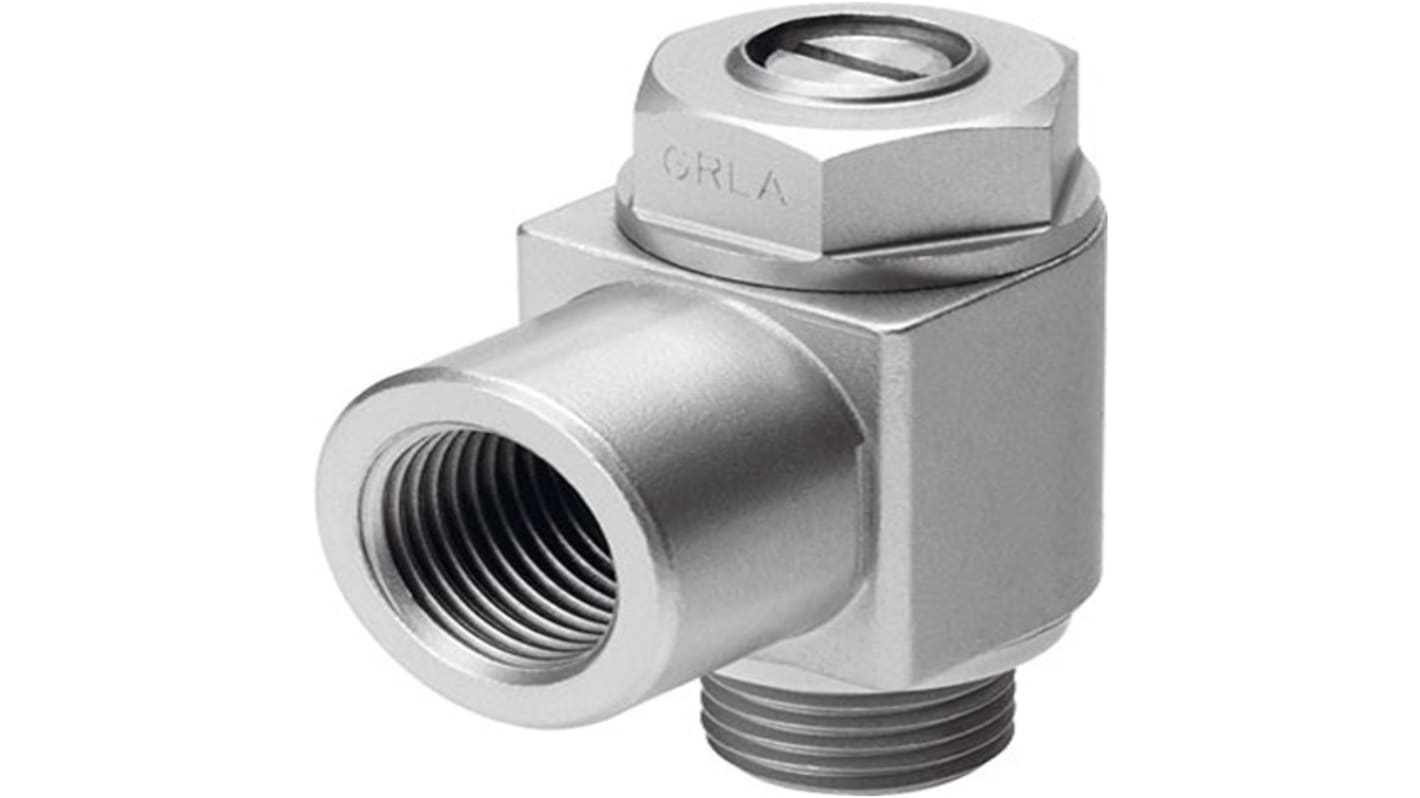 Valvola di controllo pneumatica Festo GRLZ-M3, flusso unidirezionale, pressione max 8 bar, design compatto in polimero e metallo.