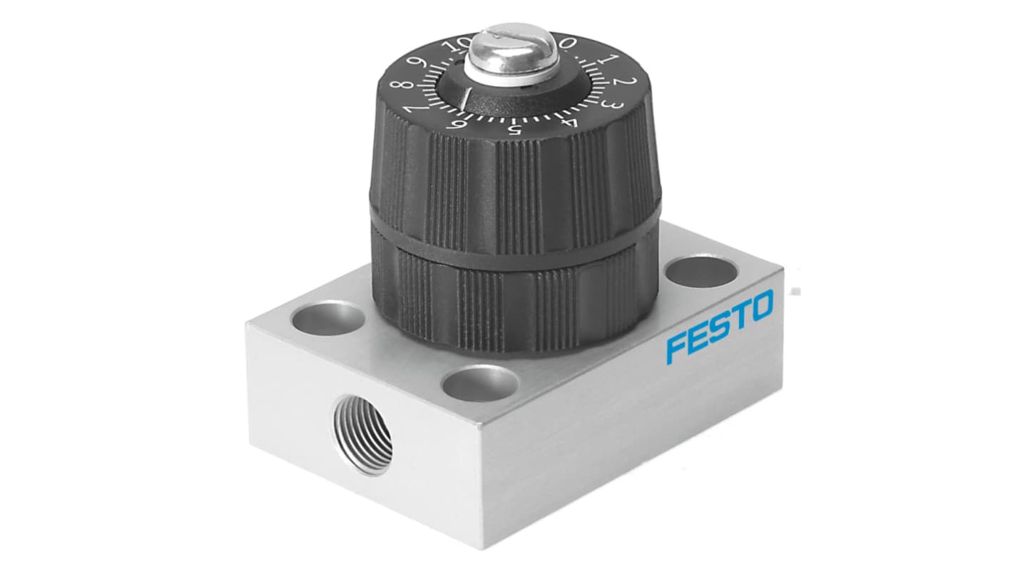 Valvola di controllo pneumatica Festo GRP-160-1/8-AL, One Way Flow Control con manopola rotativa, G 1/8, max 8 bar.