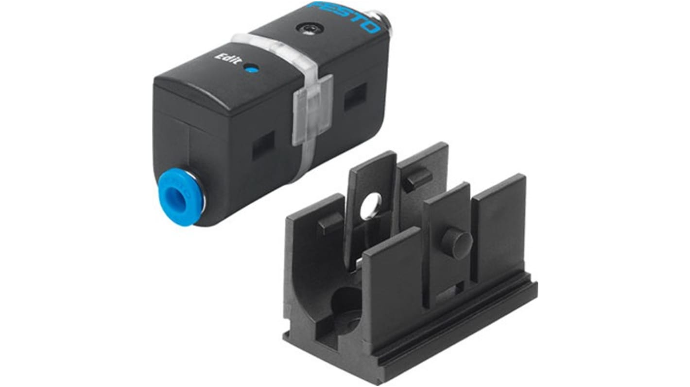 Festo SDE5-D10Z-FP-Q6-P-M8, sensore di pressione per aria compressa, max 10 bar, design compatto per spazi ristretti.