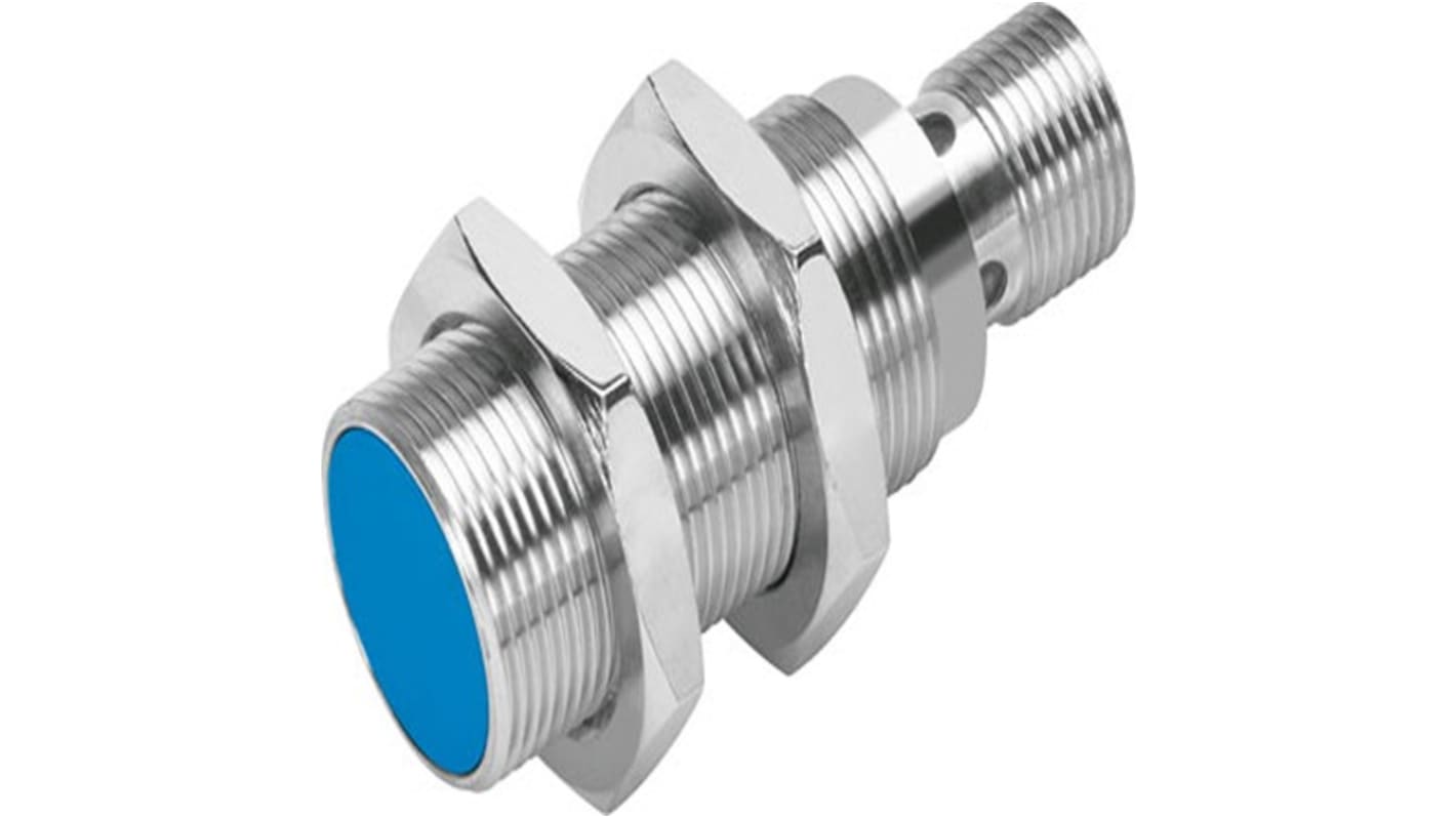 Sensore di prossimità cilindrico Festo SIEH-M18B-NS-S-L, NPN, M18 x 1, rilevamento 8 mm, IP65/IP67, corpo in acciaio inox.