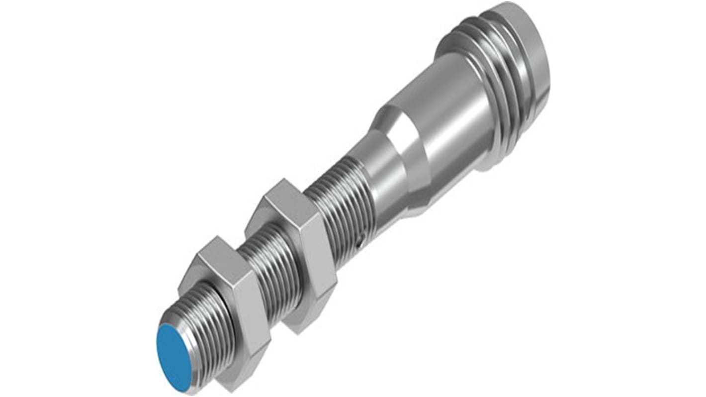 Sensore di prossimità cilindrico NPN Festo SIEN-M5B-NS-S-L, M5, rilevamento 0,8 mm, alimentazione 10-30 V CC, IP67.