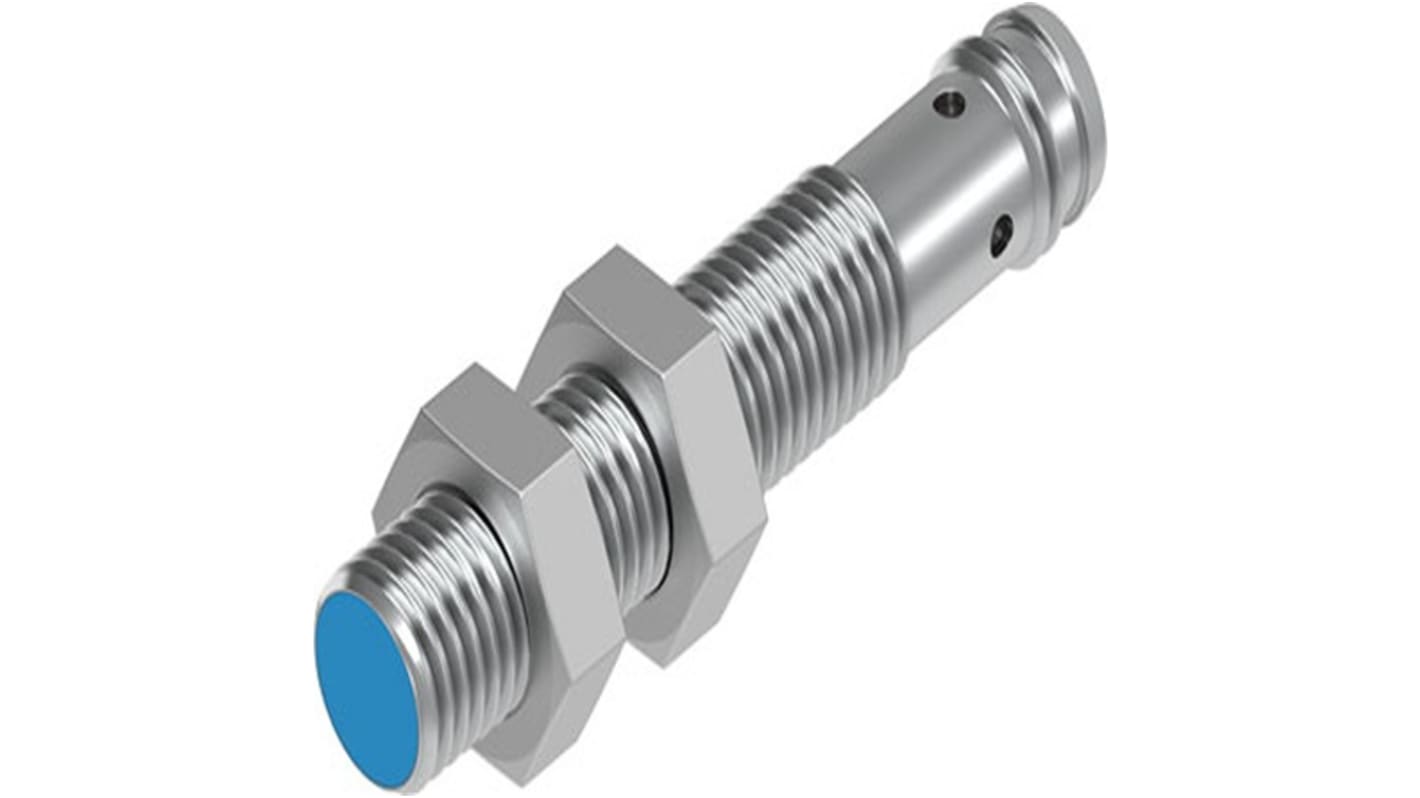 Festo SIEN-M8B-NO-S-L, sensore di prossimità cilindrico NPN M8, rilevamento 1,5 mm, IP65/IP67, connettore maschio, LED di stato.