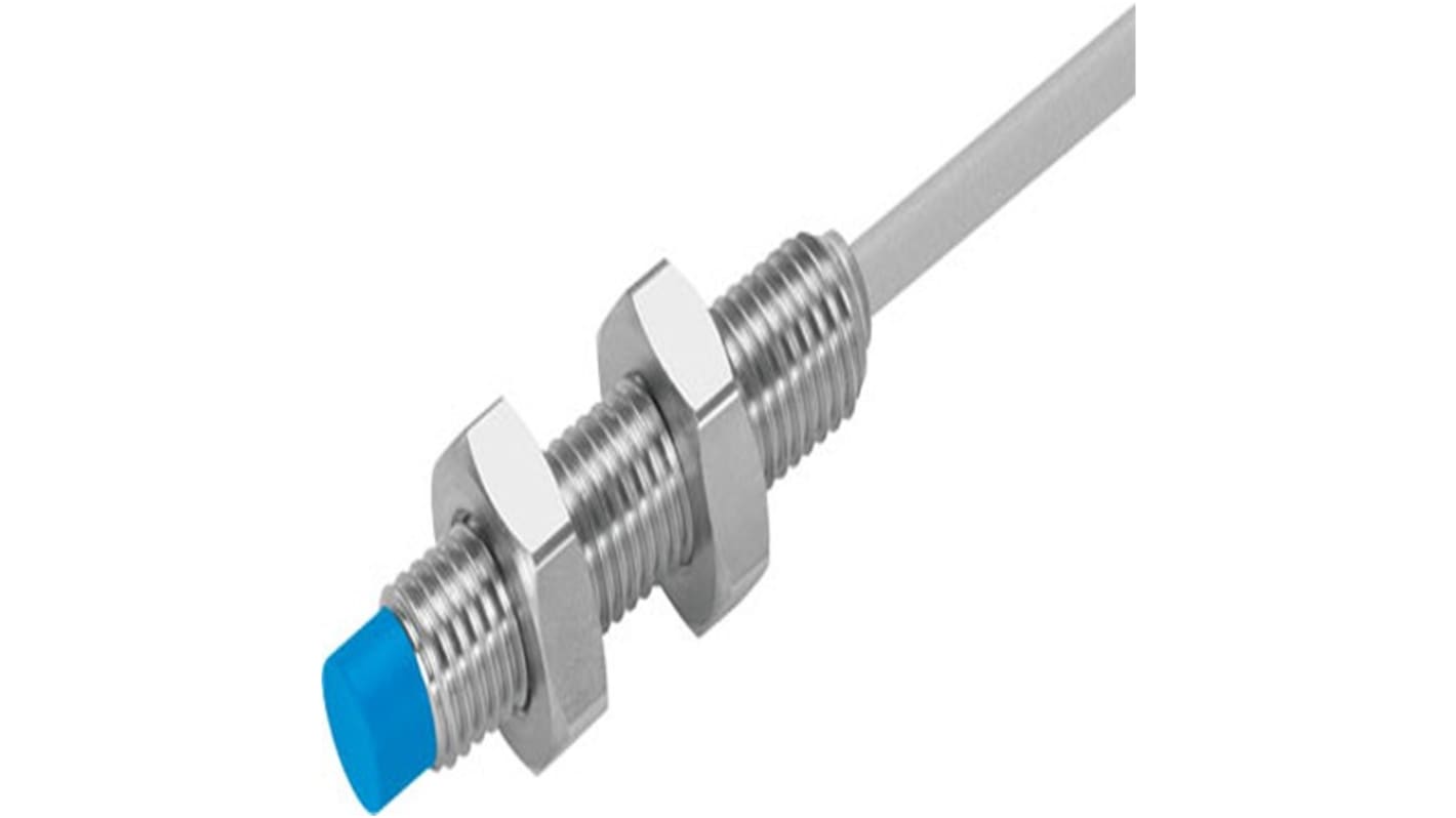 Festo SIEN-M8NB-NO-K-L, sensore di prossimità cilindrico NPN, M8, 2,5 mm, IP65/IP67, 10-30 V CC, indicatore LED.