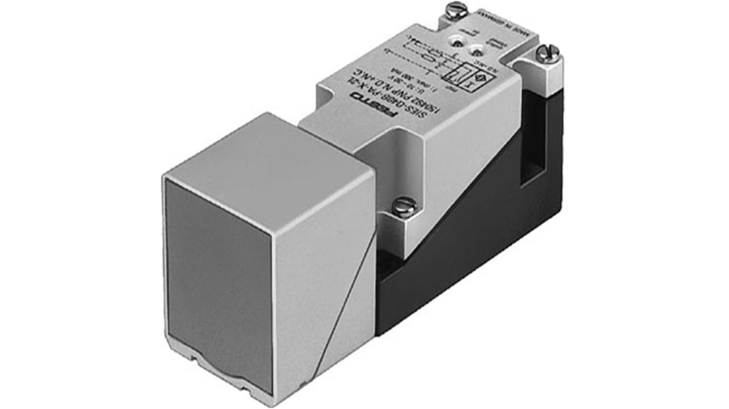Sensore di prossimità Festo SIES-Q40B-PA-X-2L, induttivo PNP, rilevamento 15 mm, alimentazione 10-30 V CC, IP65, montaggio a vite.