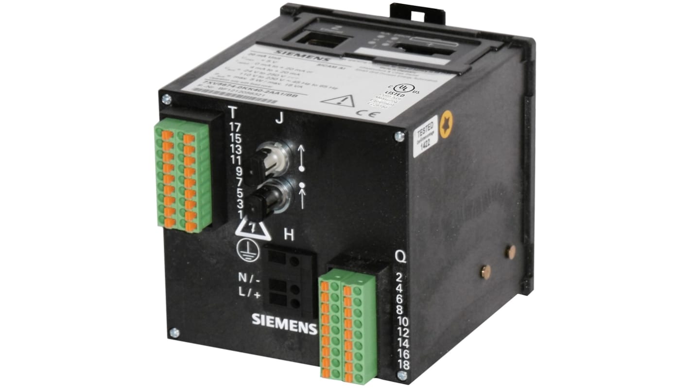 Siemens 7XV5674-0KK30-2AA1, unità I/O SICAM AI, montaggio su guida standard, dimensioni 96x96x100 mm, protezione IP20.