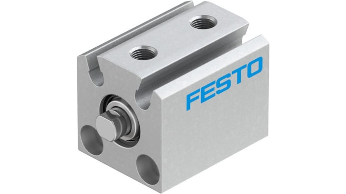 Cilindro pneumatico Festo ADVC-10-5-P-A, doppio effetto, foro 10mm, corsa 5mm, design compatto e compatibile con sensori.