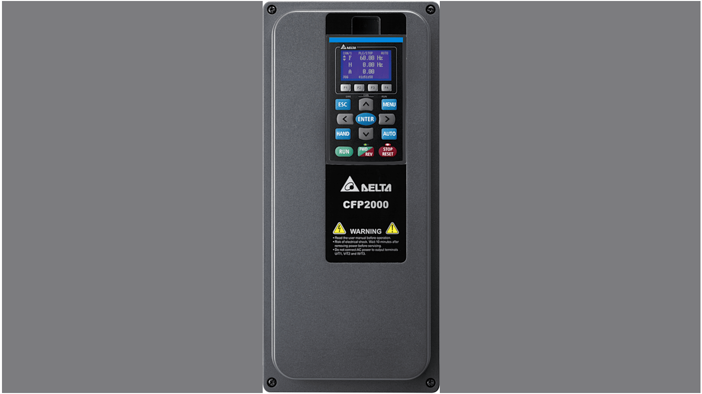 Avviatore a velocità variabile Delta Electronics VFD075FP4EA-52, potenza 7,5 kW, tensione 460 V, IP55, per motori CA.