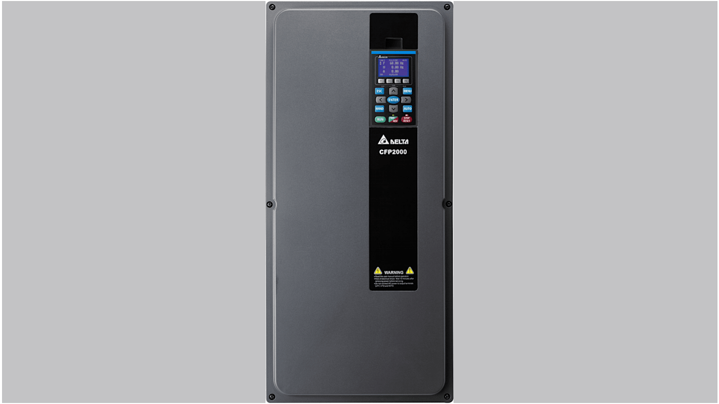Avviatore a velocità variabile Delta Electronics VFD300FP4EA-52, 30 kW, 460 V, IP55, per motori CA in applicazioni HVAC.