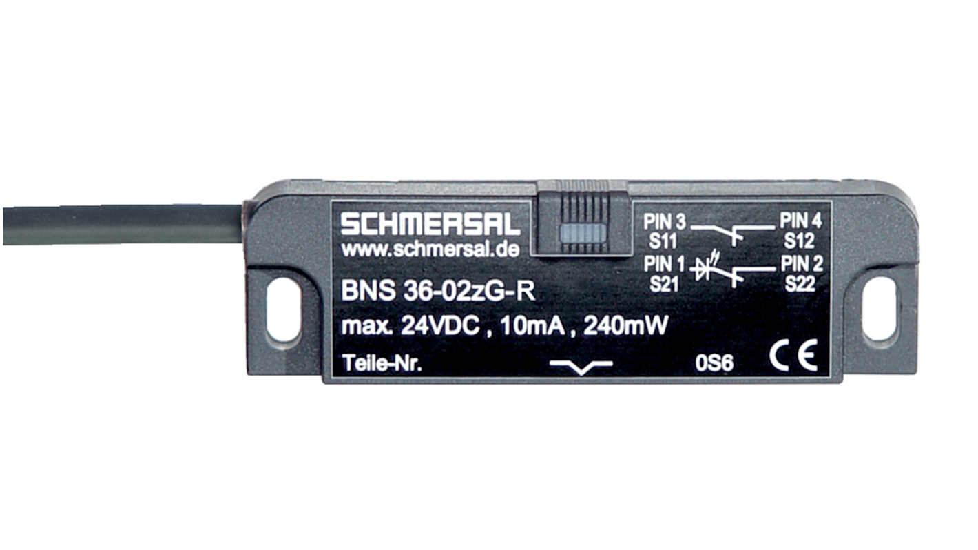 Interruttore di sicurezza Schmersal BNS 36-02/01ZG-R, senza contatto, protezione IP67, dimensioni 15x37 mm, attuatore magnetico.