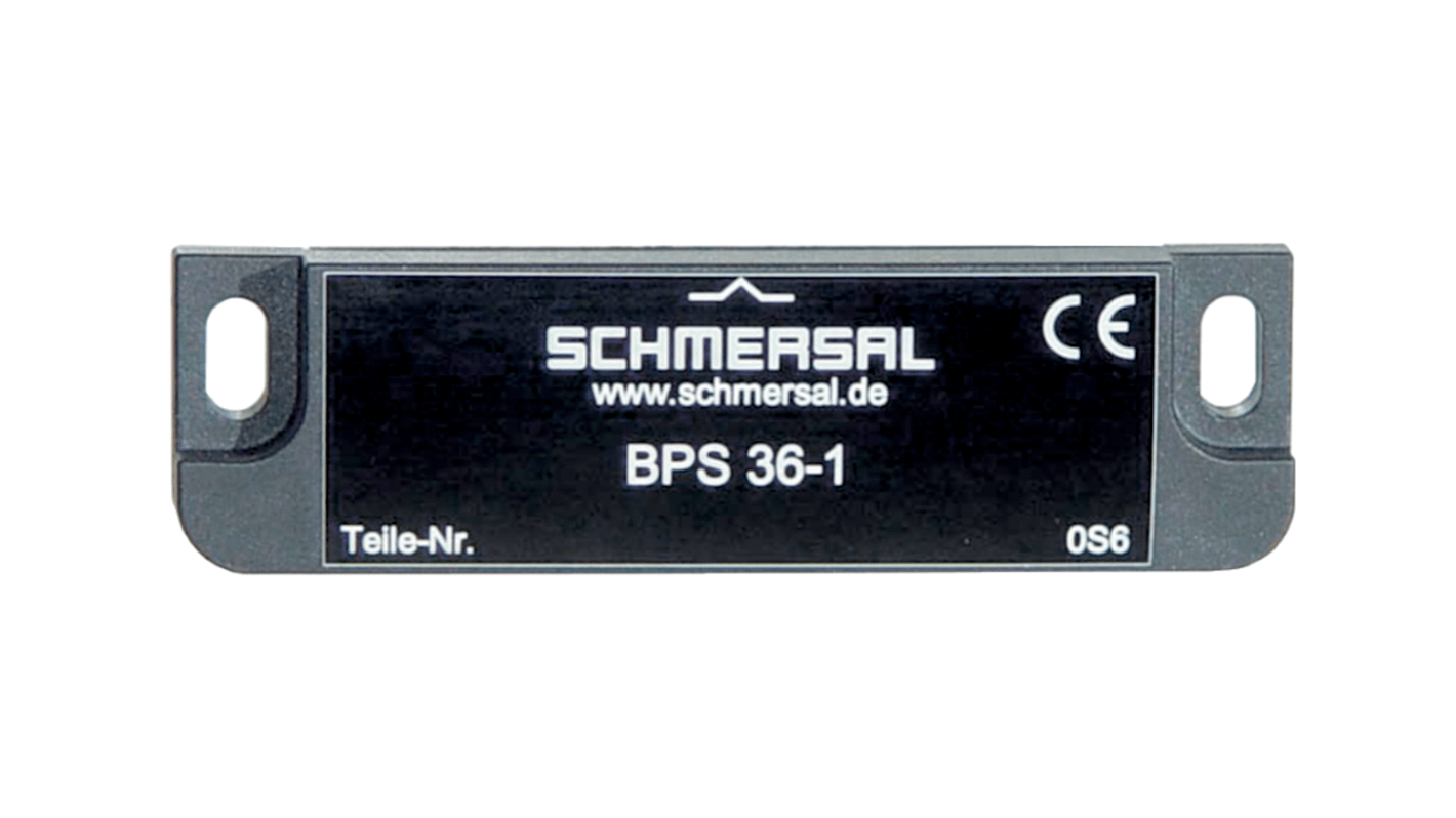 Attuatore Schmersal BPS36-2 in plastica per sensori di sicurezza magnetici, peso 23 g, progettato per applicazioni industriali.