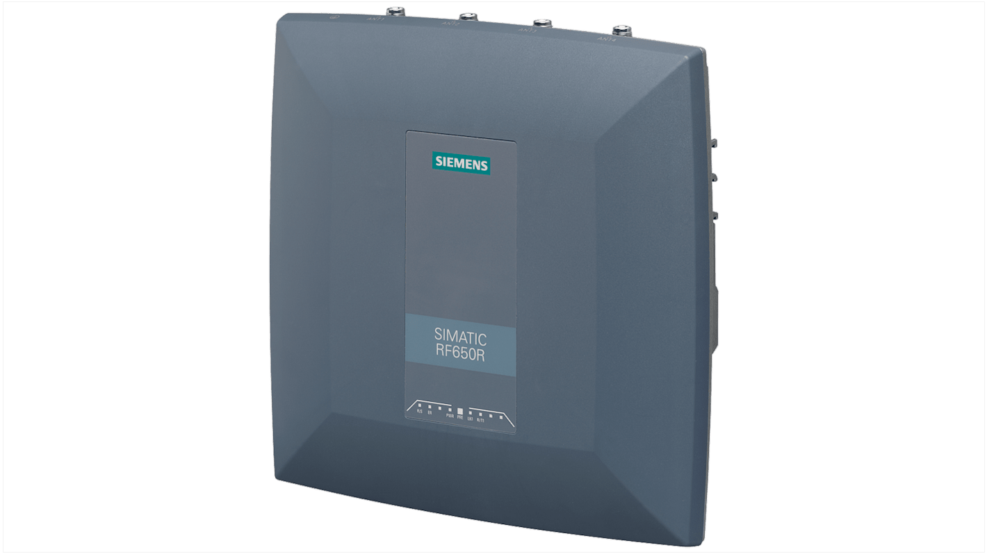 Lettore RFID fisso Siemens 6GT2811-6AB20-0AA0, distanza di lettura 8000 mm, alimentazione 24 V CC, IP30.