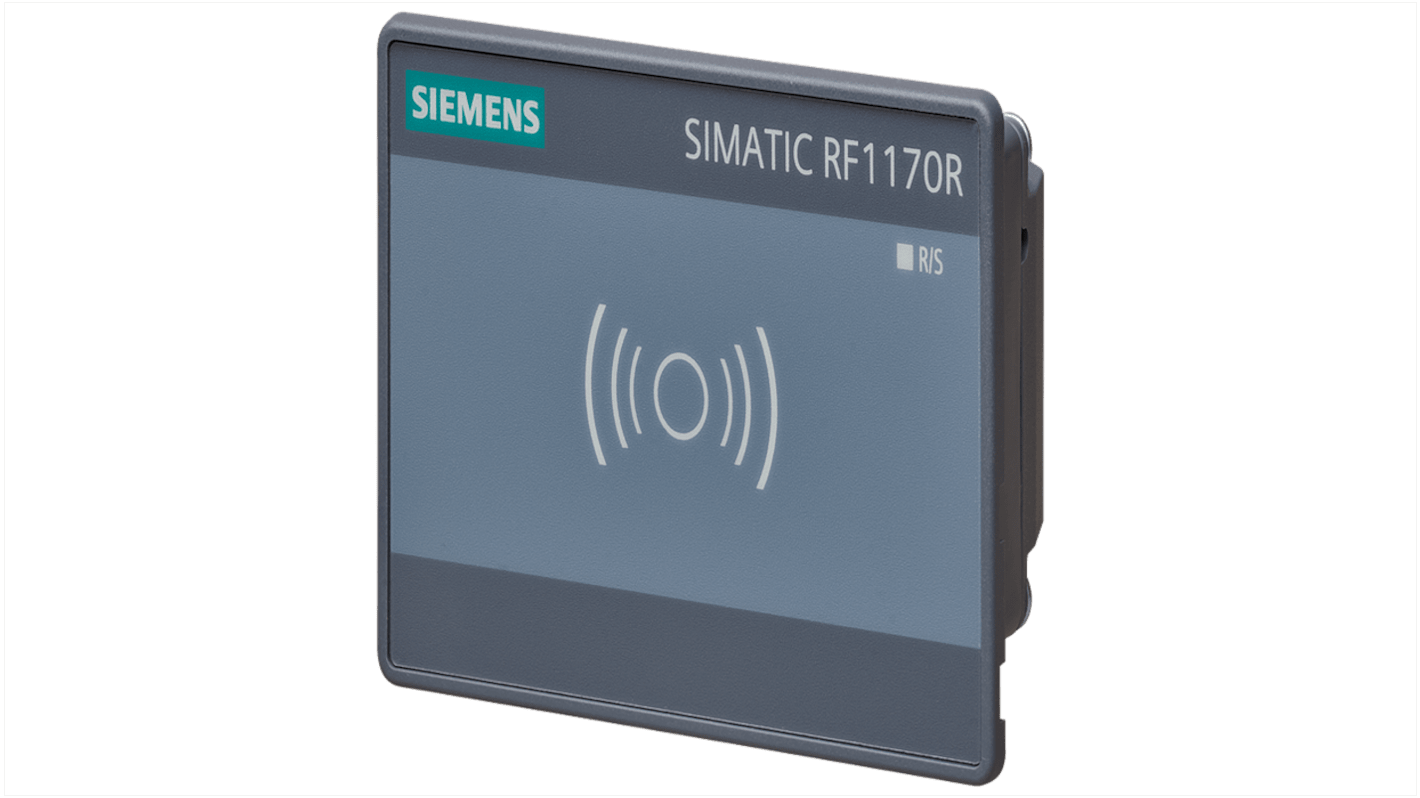 Lettore RFID fisso Siemens 6GT2831-6BB00, alimentazione 24 V, lettura a 30 mm, connessione PoE/RJ45.