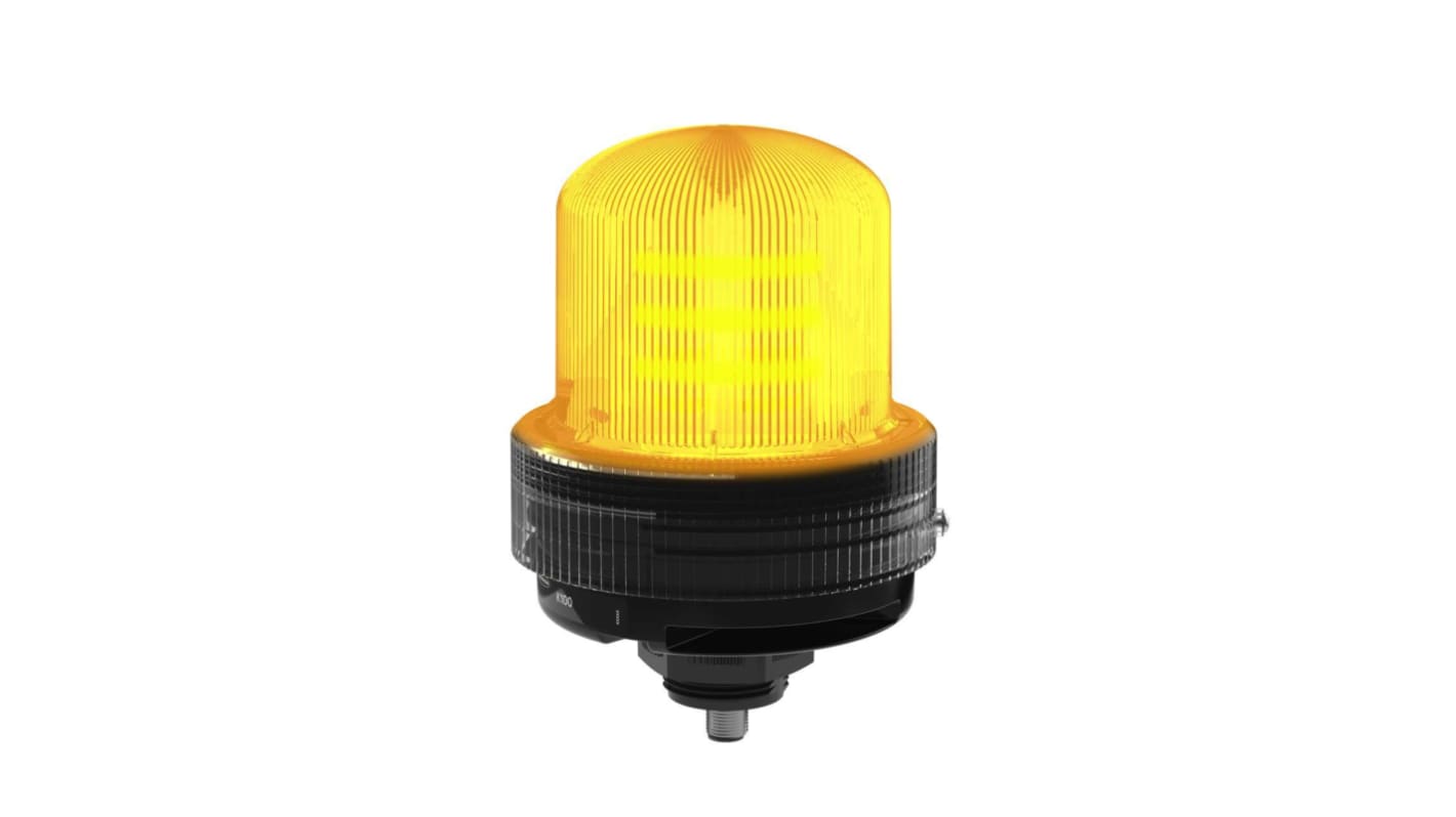 Segnalatore lampeggiante fisso LED giallo Banner K100B-BLYAQ, alimentazione 12-48 V DC, montaggio su base, grado di protezione IP66.
