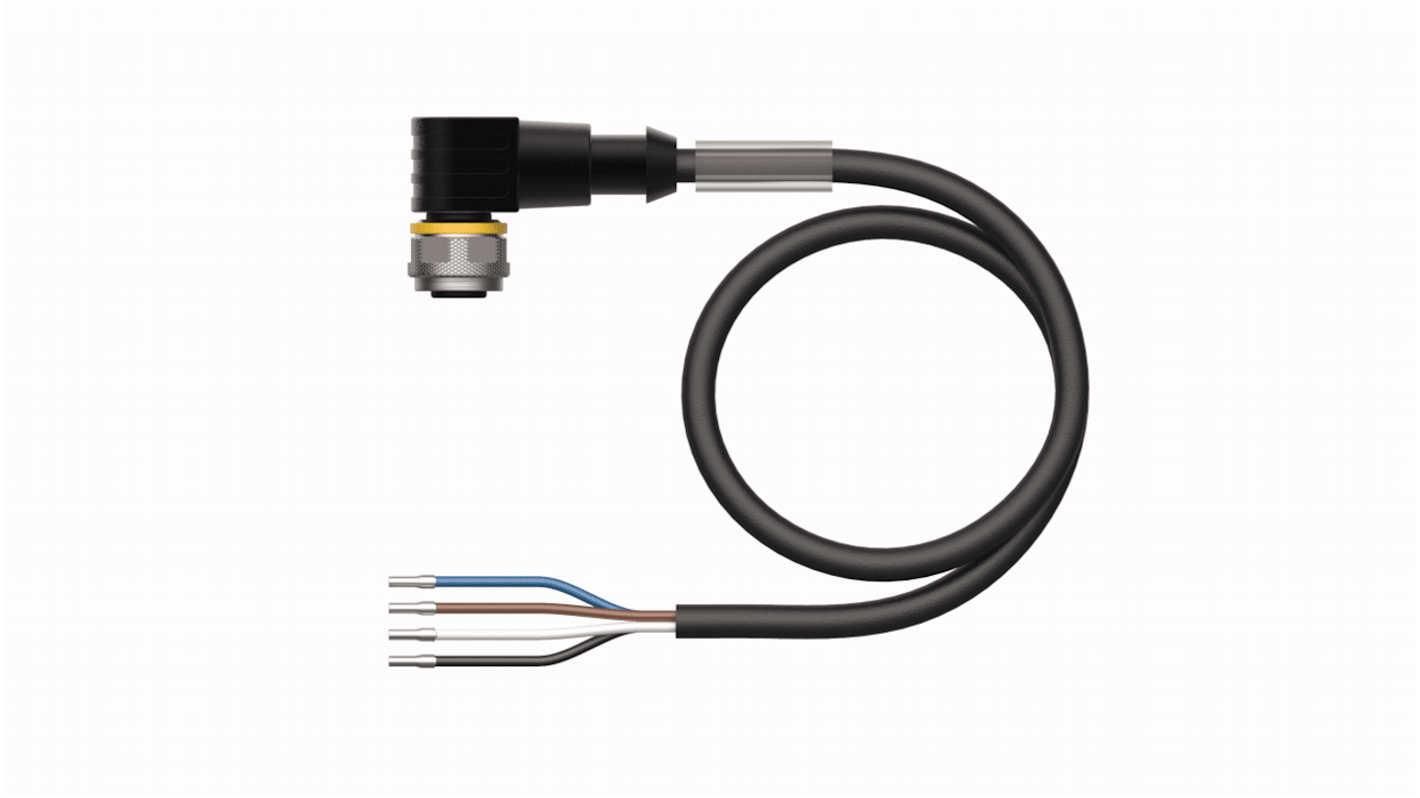 Connettore femmina M12 angolato a 4 pin, 2m, Turck WKC4.4T-2/TXL, cavo per attuatori e sensori, giacca PUR nera, IP67/IP69K.