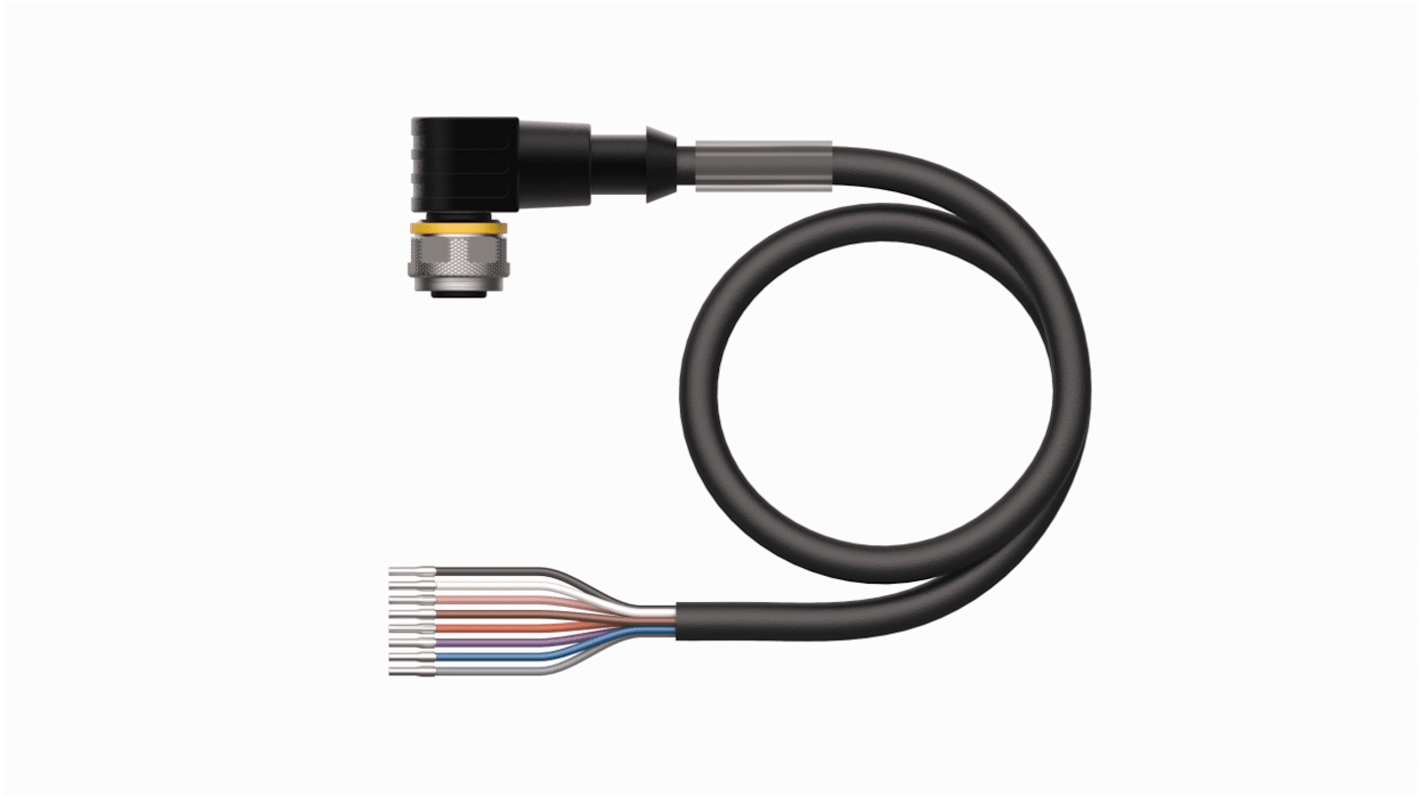 Connettore femmina C7 Turck WKC8T-2/TXL, 2m, M12 angolato a 8 pin, giacca PUR nera, IP67/IP69K, resistente a agenti chimici e abrasione.