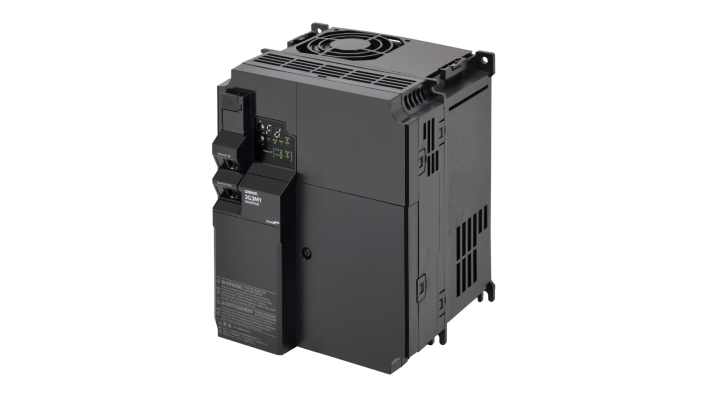 Avviatore a velocità variabile Omron 3G3M1-A2075-ECT, potenza 0,2-18,5 kW, tensione 200 V CA, 40 A, encoder integrato.