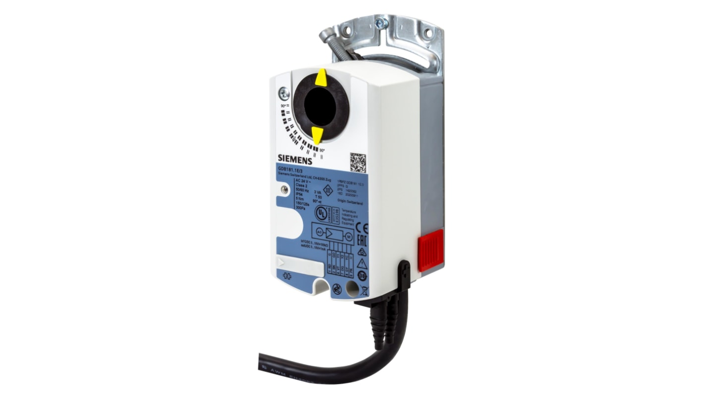 Regolatore di flusso Siemens BPZ:GDB181.1E/3, montaggio a parete, alimentazione 24 V ac, cavo a 6 fili.