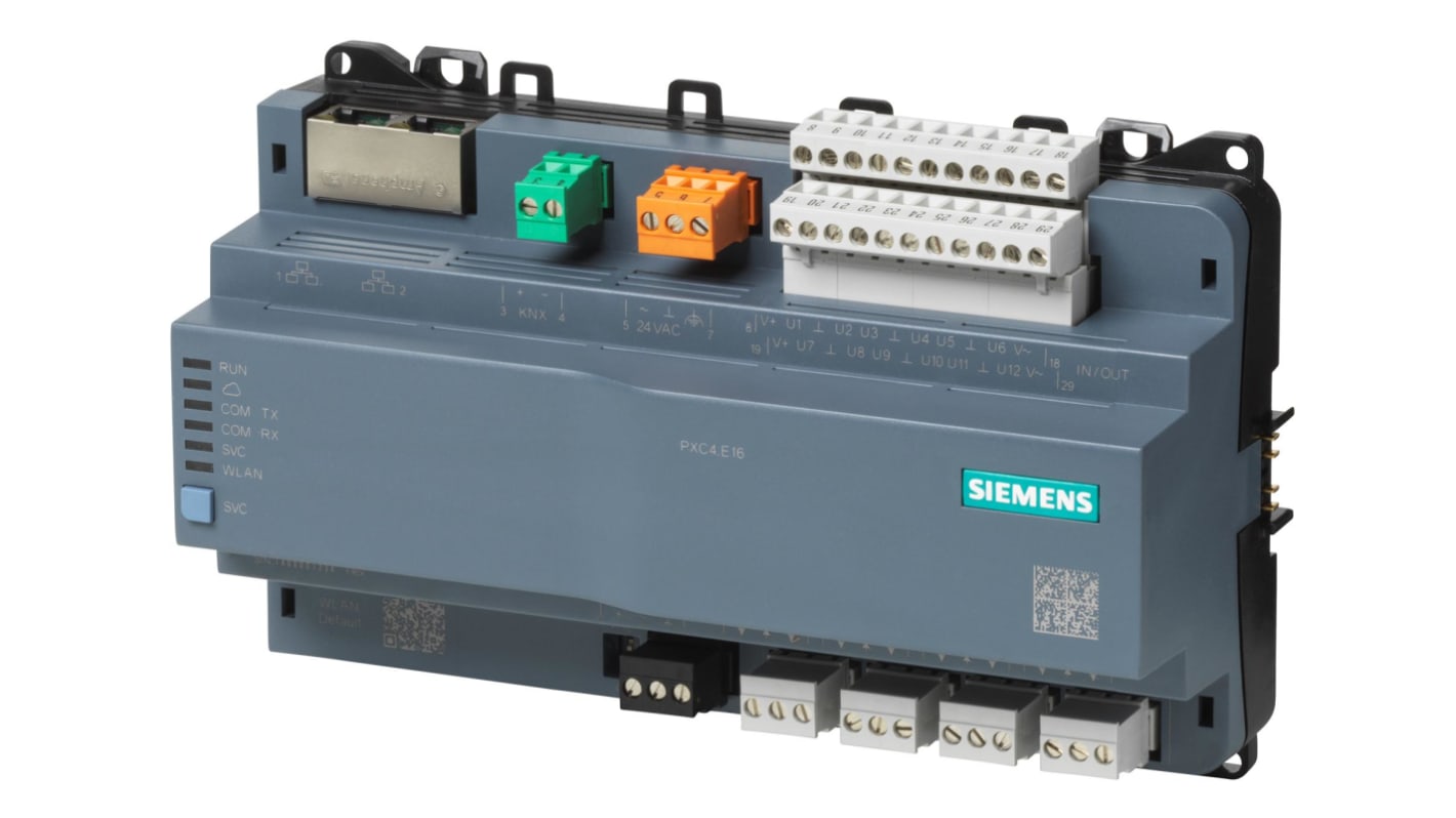Modulo I/O Siemens S55375-C100 per automazione HVAC, 16 ingressi, protocollo Modbus e BACnet/IP, alimentazione 24 V.
