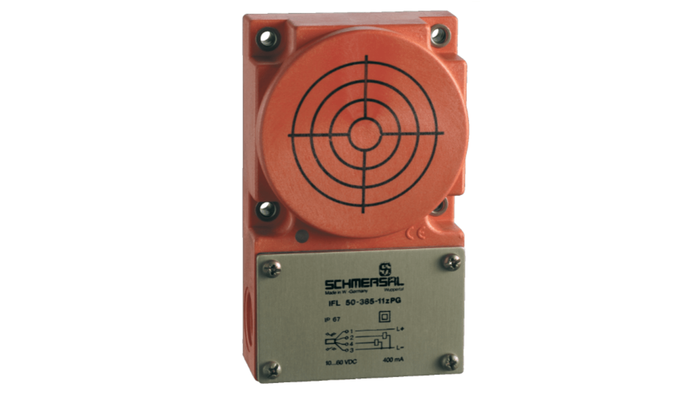 Sensore di prossimità induttivo PNP Schmersal IFL 50-385-11P-M20, gamma di rilevamento 5 mm, grado di protezione IP67.
