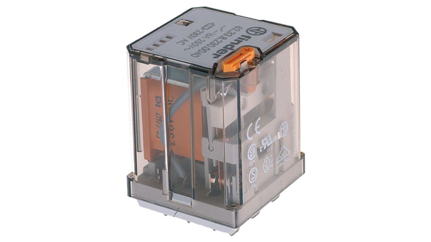 Relè industriale Finder 62.33.9.024.4040, 24VDC, 445 Ohm, per automazione, montaggio su guida DIN.