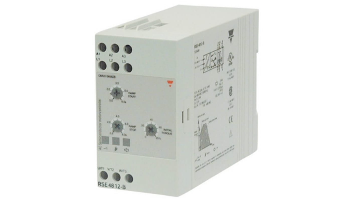 Avviatore soft-start Carlo Gavazzi RSE4012-B per motori trifase, potenza 5,5 kW, corrente 12 A, grado di protezione IP20.