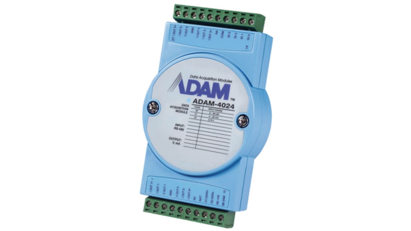 Modulo di distribuzione di potenza Advantech ADAM-4024, 4 ingressi digitali e 4 uscite analogiche, alimentazione 30 V.